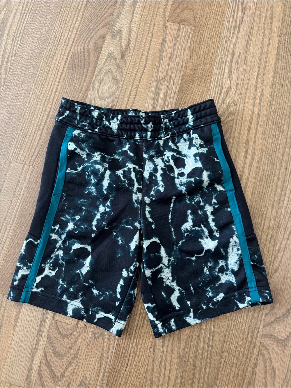 Old Navy Black Marble-Print Shorts with Teal Side Panels